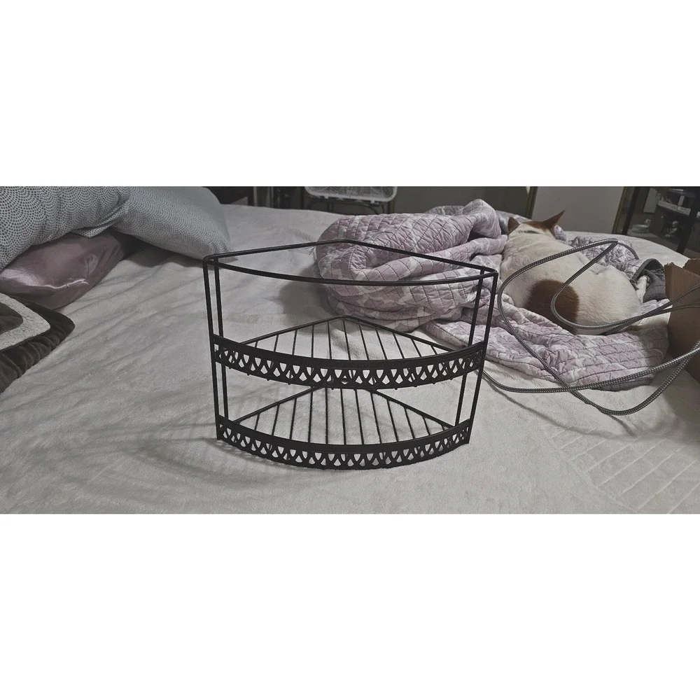 Black Metal Corner Shelf 2 Tier Storage Rack Bathroom Kitchen Organizer